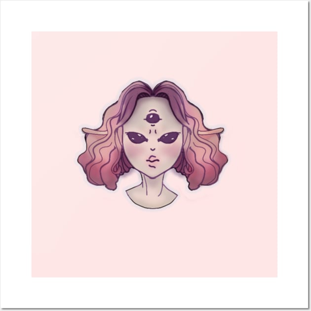 Angry alien girl Pink cute girlish aesthetic third eye kawaii Wall Art by AGRHouse